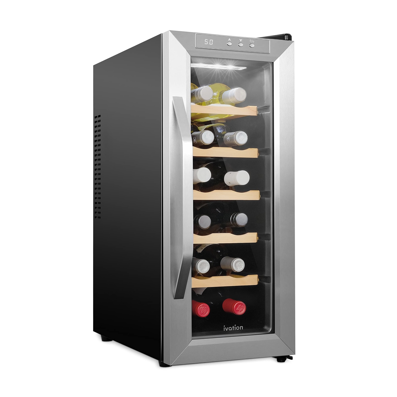 Ivation 12-Bottle Wine Fridge Freestanding, Thermoelectric Wine Cooler, Silver