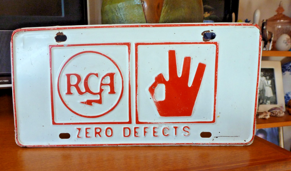 Embossed  RCA Zero Defects License Plate from 1964