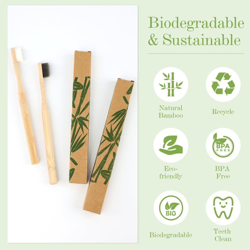 Extra Soft Bamboo Toothbrushes for Sensitive Gums - Eco-Friendly 4 Pack