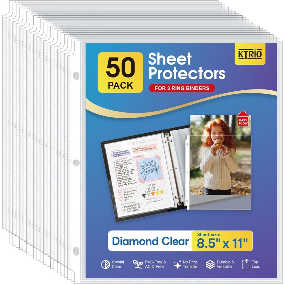 50 Pack Clear Top Loading Sheet Protectors for 8.5x11 Documents - Durable Design