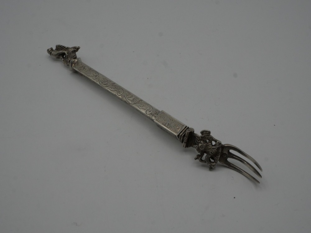 RARE SOLID SILVER FOLDING FORK NETHERLANDS DUTCH SILVER EPOCH 19 EME