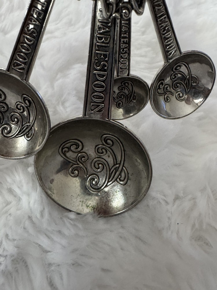 Silver Measuring Spoons Initial J Spiral Design Kitchen Decor