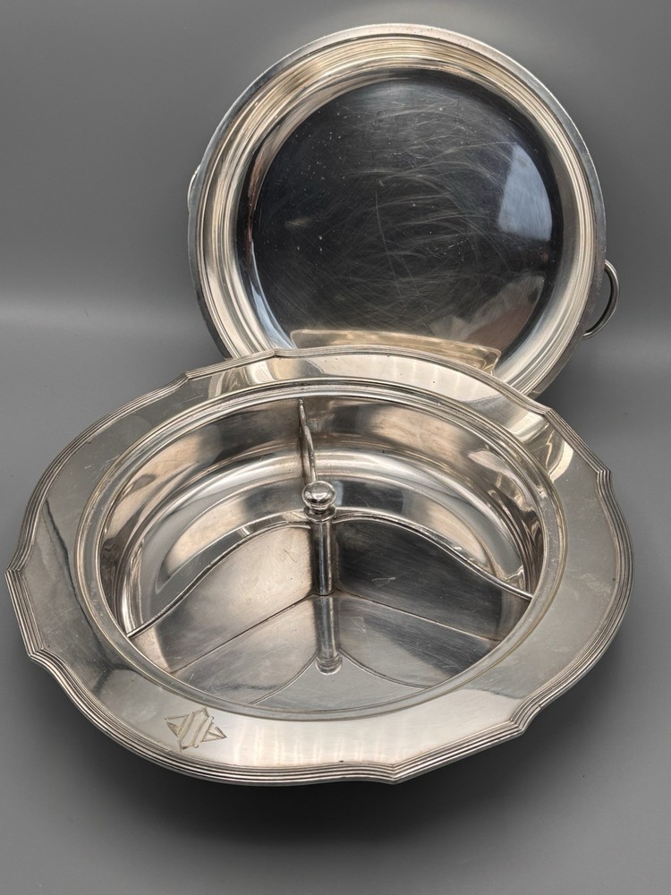 Silverplate Divided Lidded Server Monogrammed Deco Style 12.5”