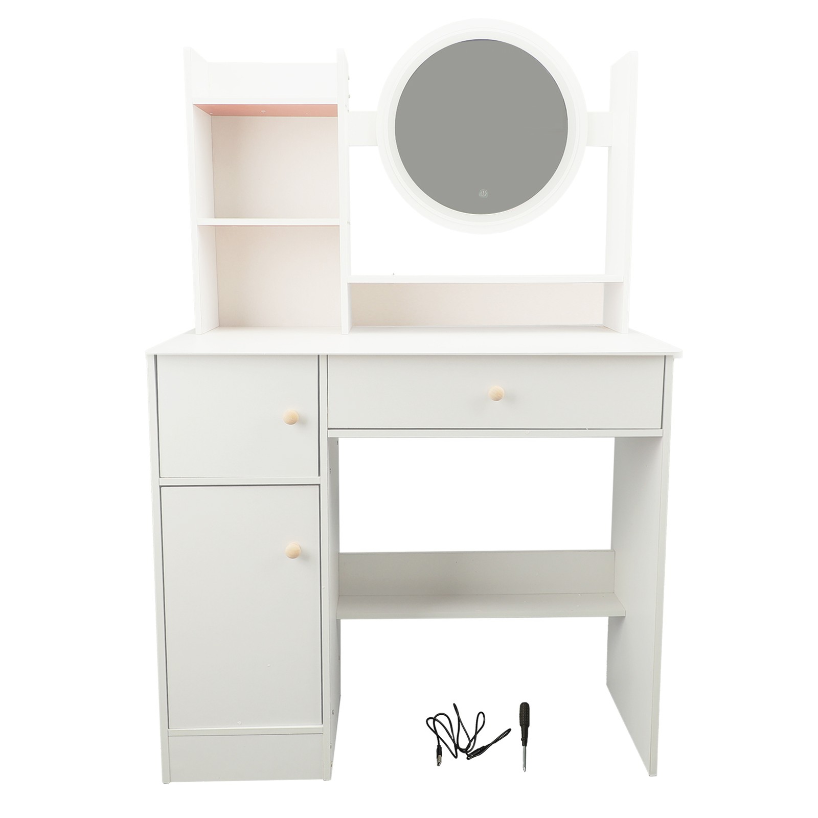 White Vanity Desk with Lights and Mirror Makeup Table Multifunction with Drawer