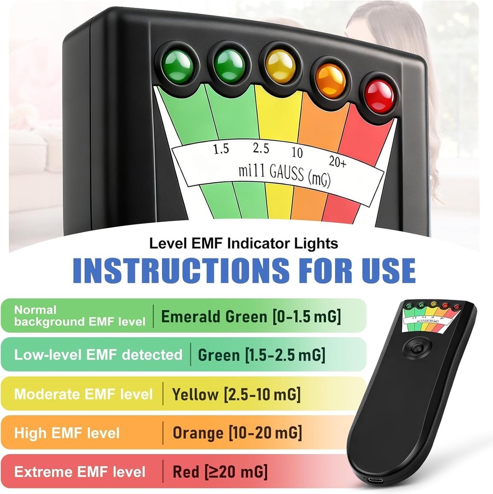Compact Portable EMF Meter - 5 Level LED Display for Electromagnetic Safety