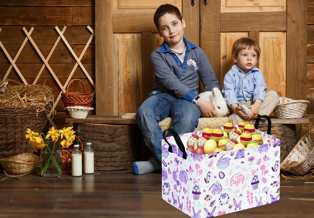 VAIVUSTO Easter Storage Basket Easter Bunny Storage Bin Collapsible Nursery H...