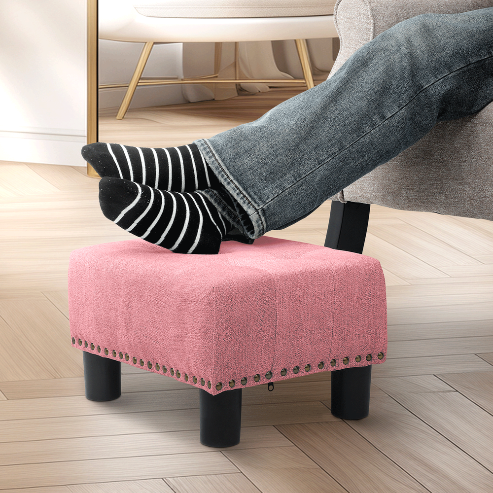 15" Rectangular Fabric Ottoman Classic Cube Upholstered Pink Lift Top Footstool