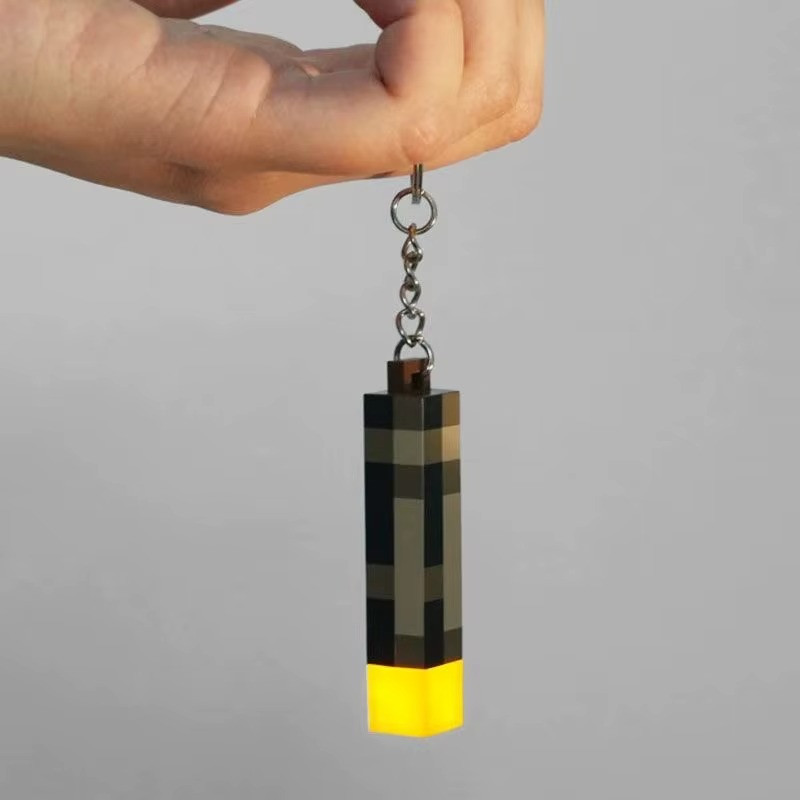 Minecraft Torch LED Keychain Flashlight Light Up Mini Rechargeable Backpack