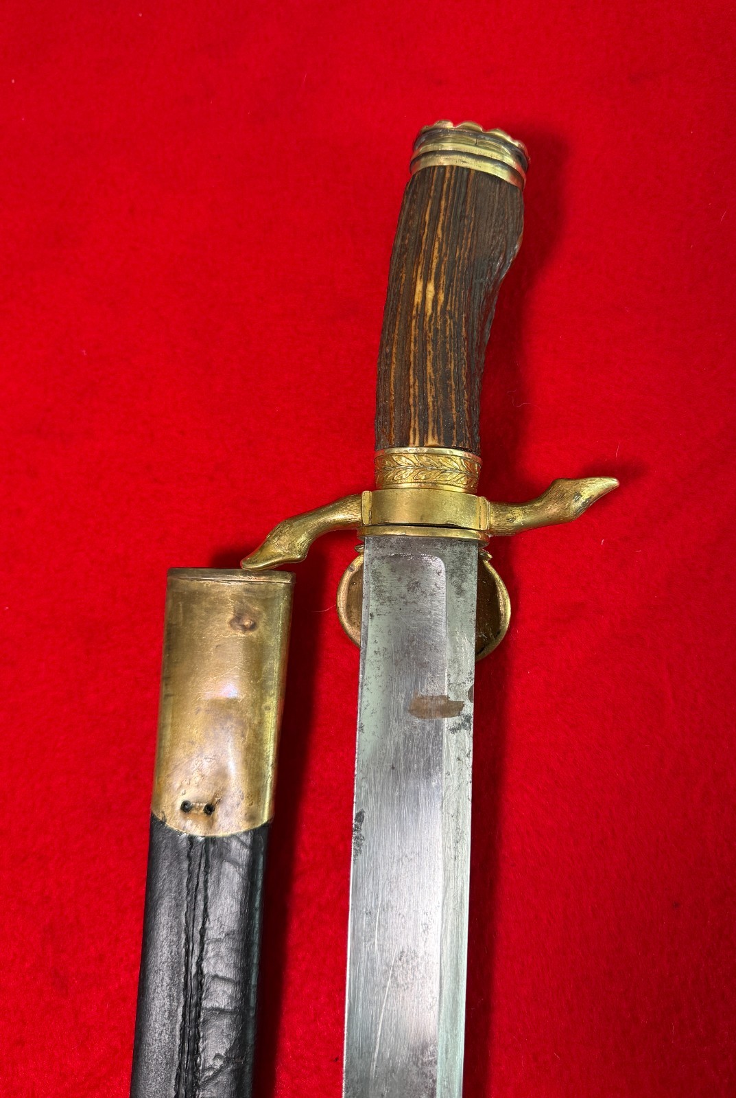 19th Century Imperial Hunting Sword Cutlass w/Scabbard and Stag Grip Very Rare