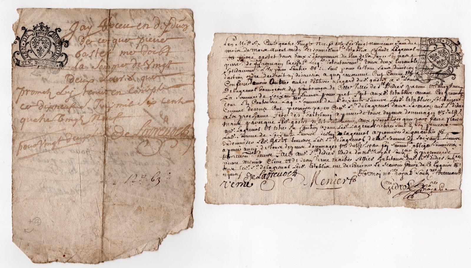 1689 Papier Timbré Stamped Généralité de Lyon Manuscript French Legal Documents