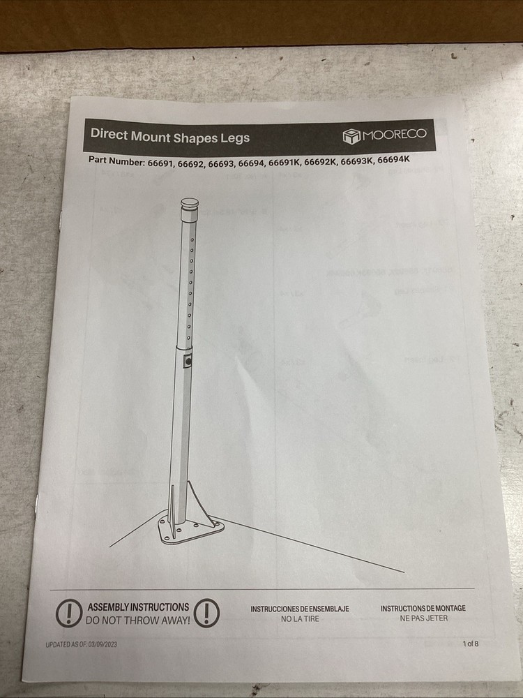 MooreCo 66692 Platinum Adj. Table Legs Table Height 4 Pk Triangular Base 16"-27"