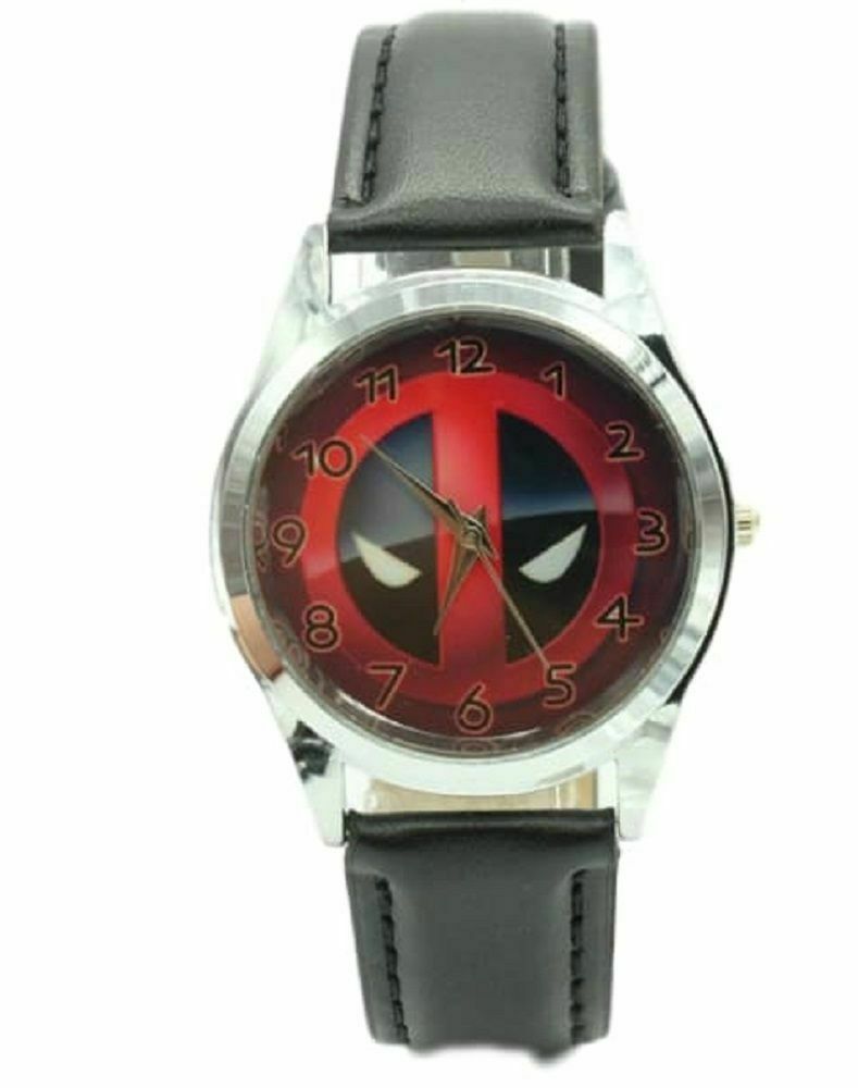 Deadpool Logo Black Leather Wrist Watch
