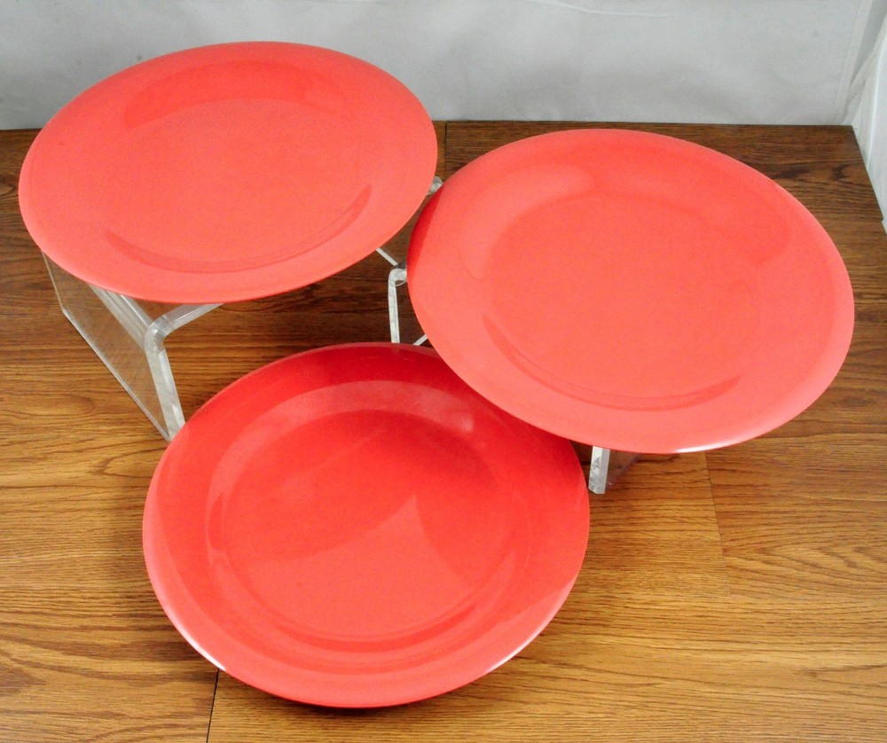Set of Three (3) Camping Stackable G.E.T. Melamine Grapefruit Pink Dinner Plates