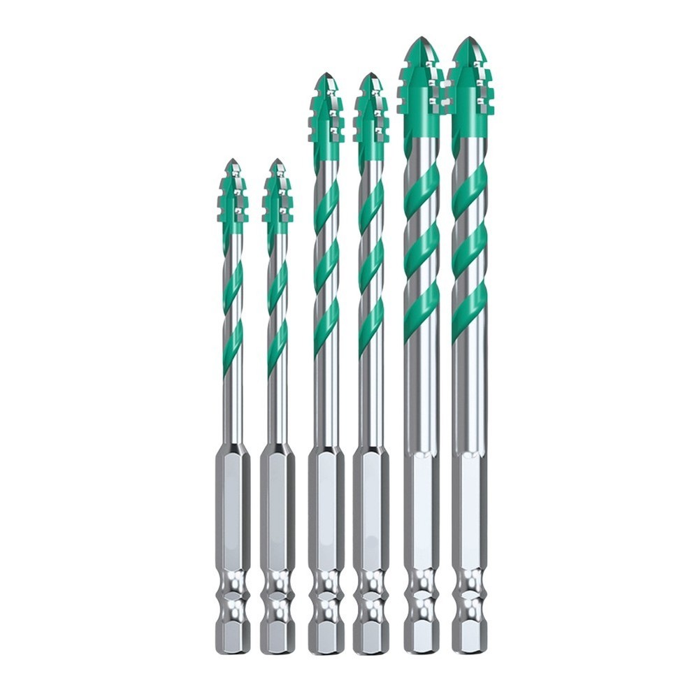6 Piece Drill Bit Set for Eccentric Drilling in Tile and Concrete Surfaces