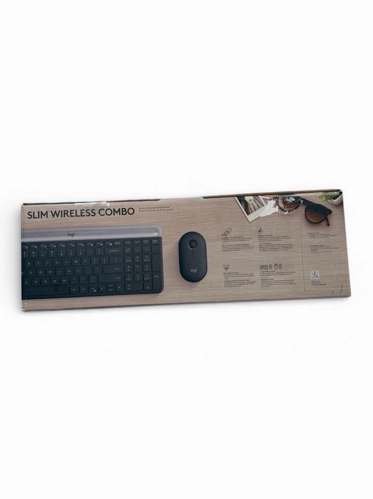 NEW Sealed Logitech Slim Wireless Combo Portable Black Silver Keyboard & Mouse