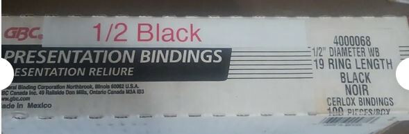 GBC Black .5in Presentation Bindings 100pc Box 19 Ring Length