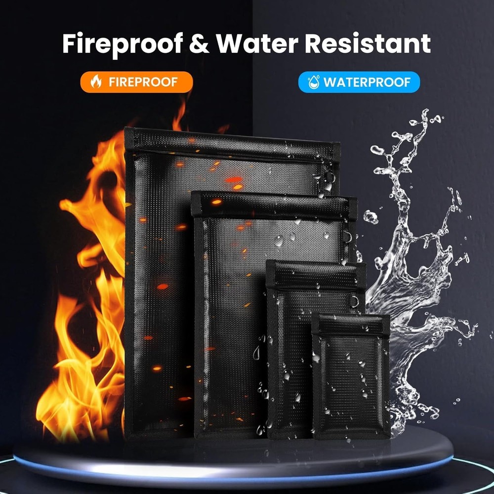 Faraday Bag Fireproof Waterproof Money Document RFID Signal Shield 4 Pack Black