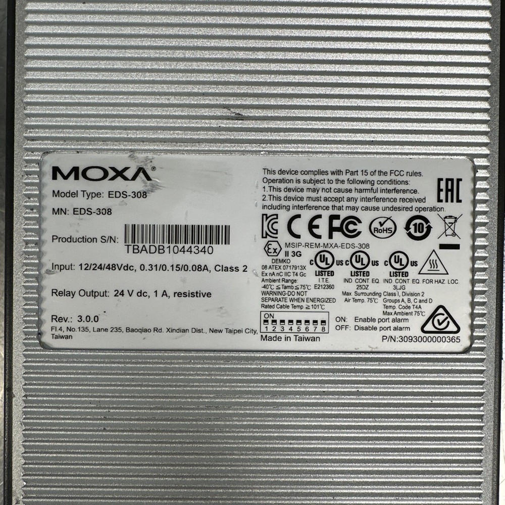 MOXA EDS-308 Ethernet Switch Input Module Connector PLC (BIN-7.1.2)