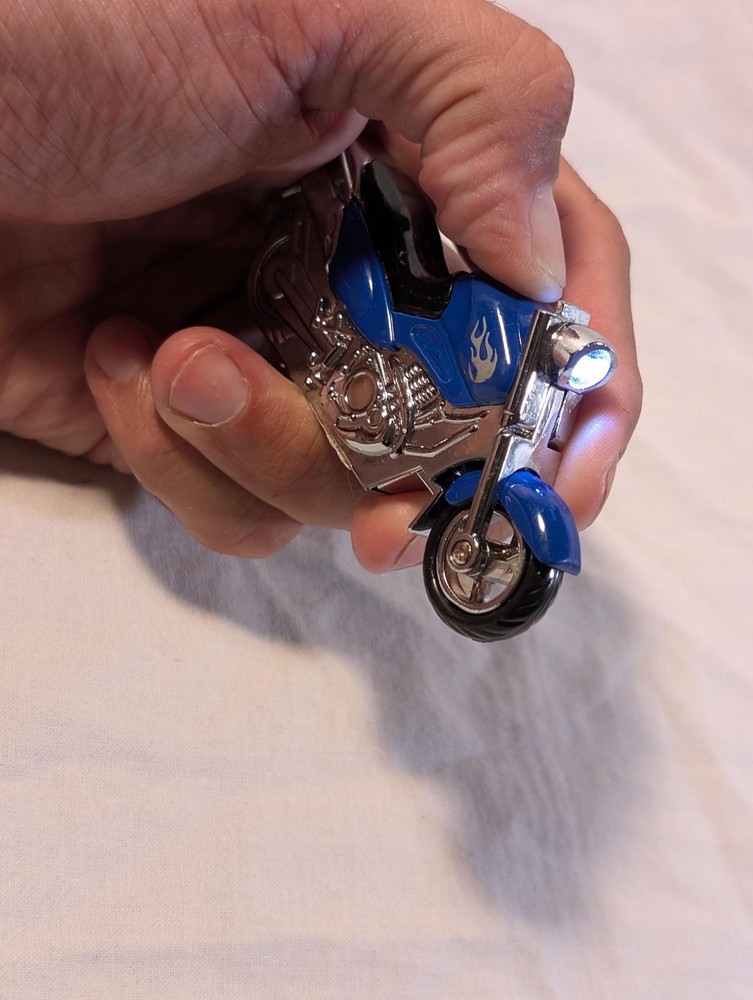 Vintage Blue Motorcycle Pocket Cigarette Cool Lighter with light!