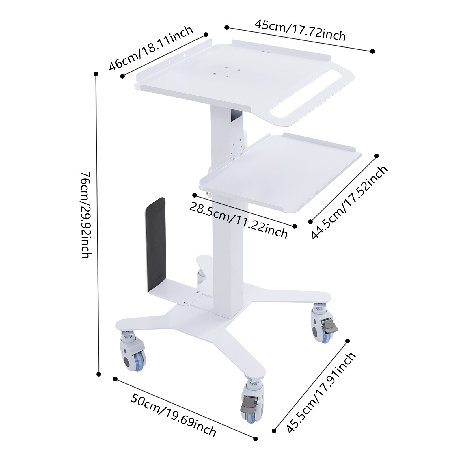 Mobile PC Cart Rolling Computer Workstation Adjustable Hospital Beauty Spa Cart
