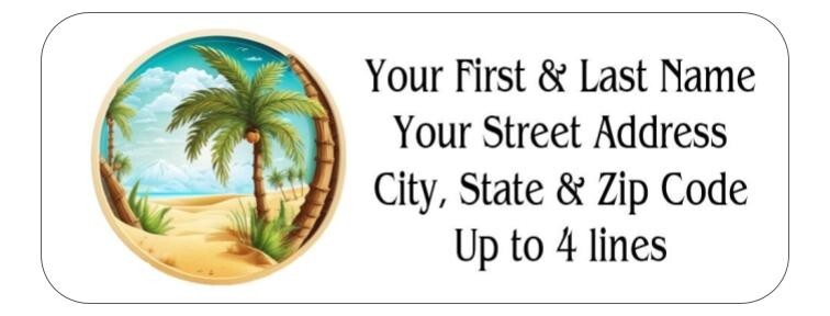150 Palm Tree Coconut Beach Scene Mailing Return Address Labels Personalized