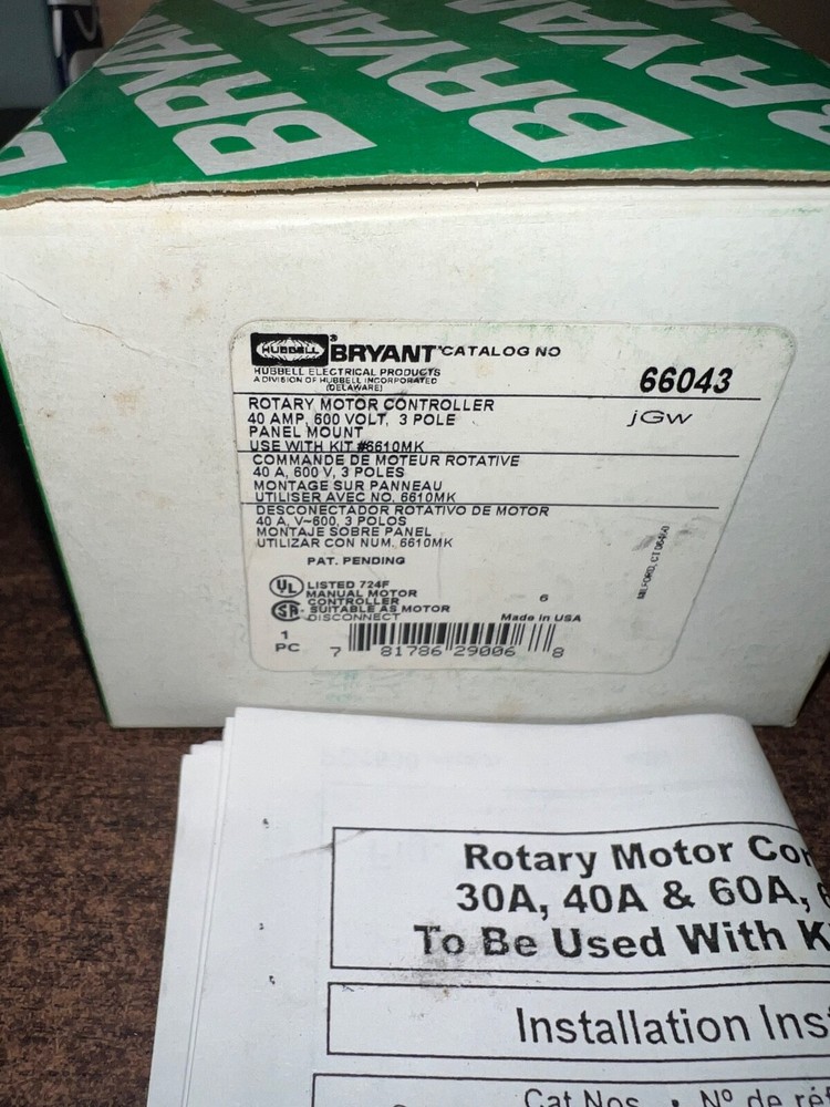 NEW BRYANT 66043 ROTARY MOTOR CONTROLLER 40 AMP NO HANDLE