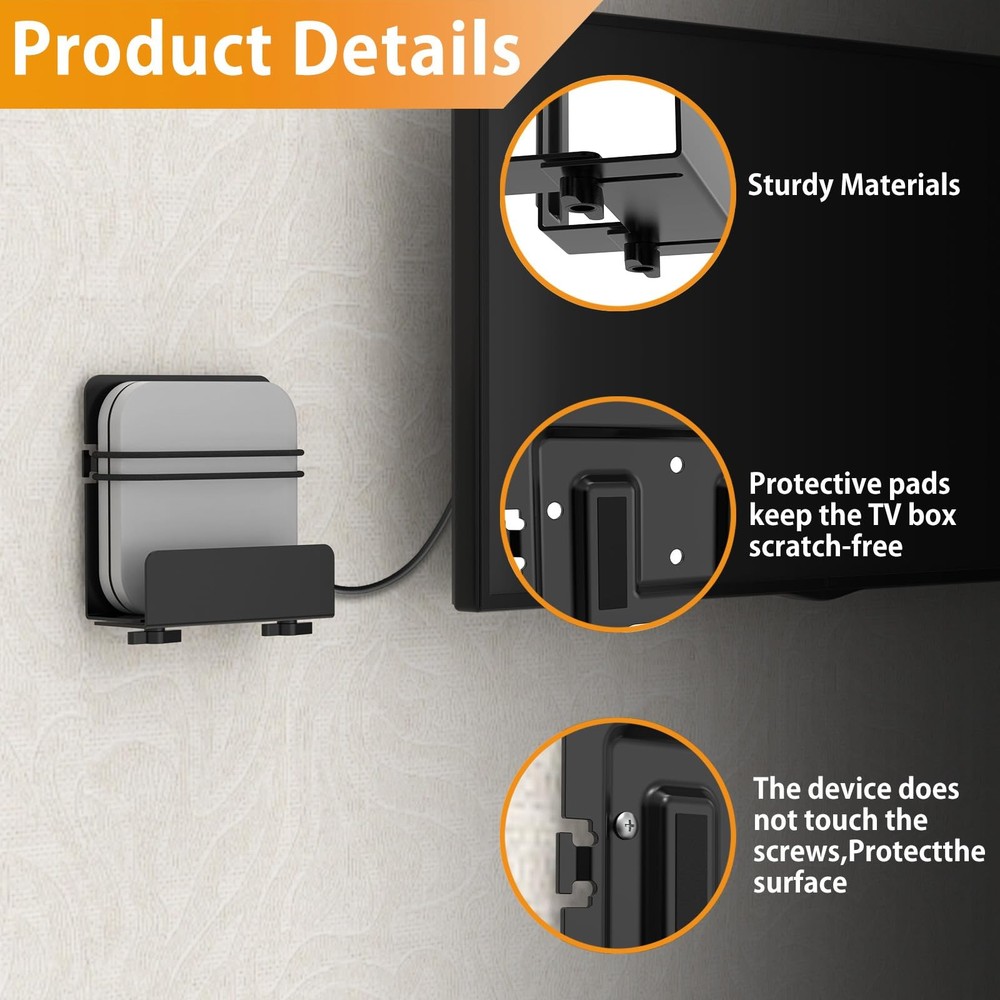 Cable Box Mount, Modem Adjustable Wall Mount Bracket Black