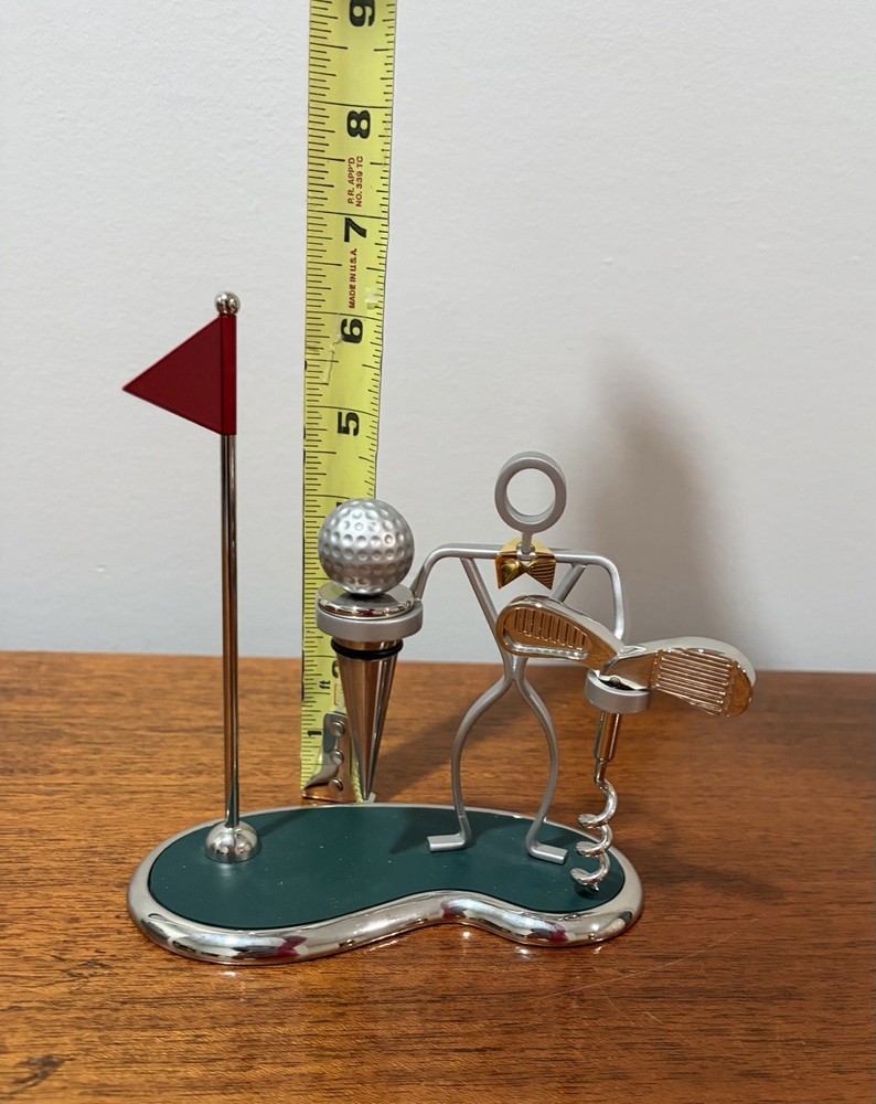 Golf Themed Wine Tool Set - Corkscrew, Stirrer, Wine Stopper - Stick Man