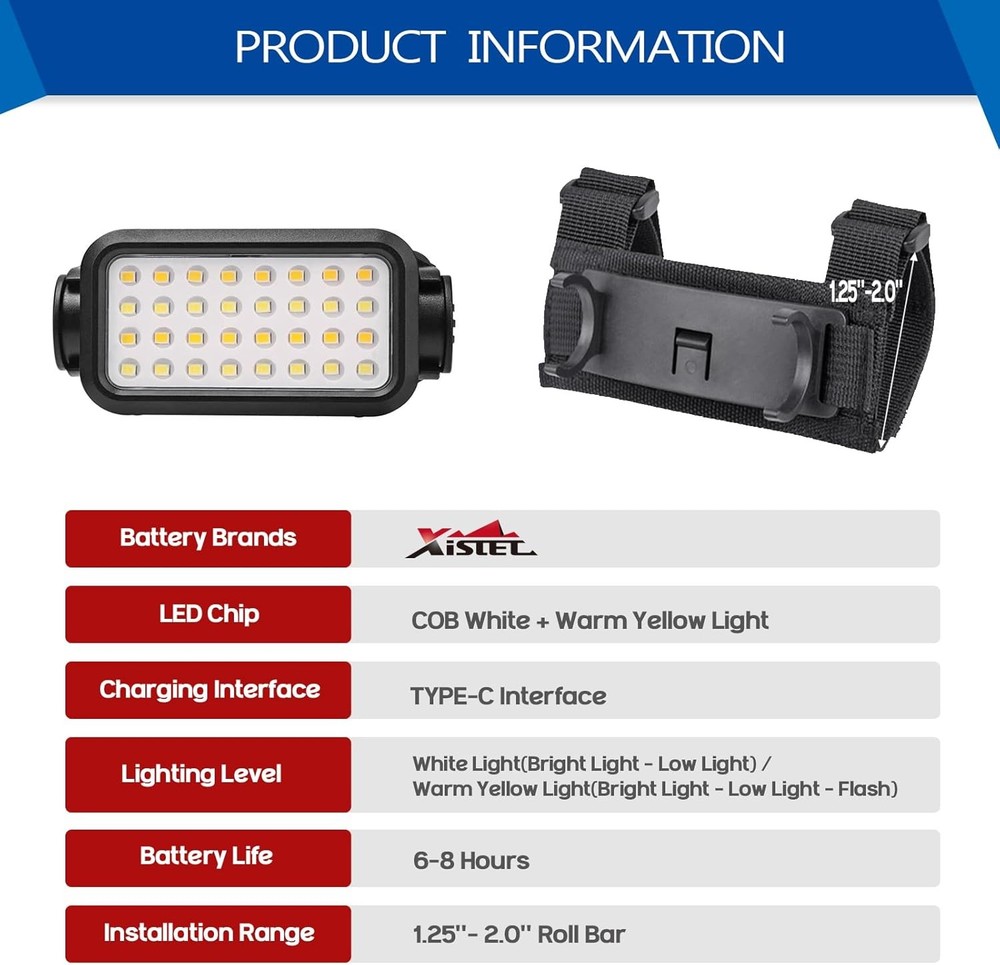 Xislet 2 Pack UTV Dome Lights, 32pcs LED Chips Type-C Rechargeable 2 PCS