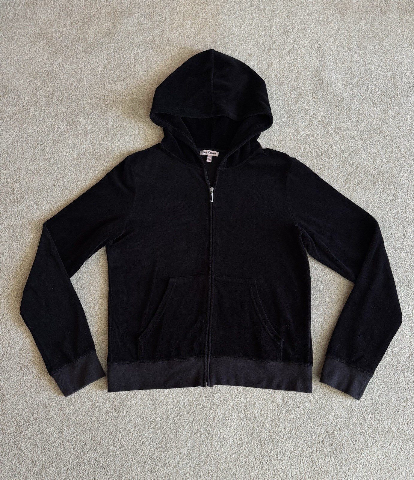 VTG Juicy Couture Black Velour Track Jacket Pink Scottie Dog Bling Size XL RARE