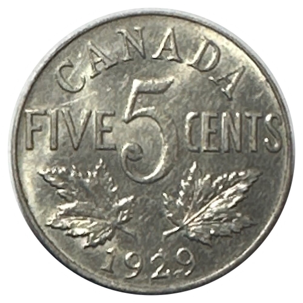 1929 Canada Five Cent 5c Nickel - ALMOST UNCIRCULATED++ - Super Nice Slider