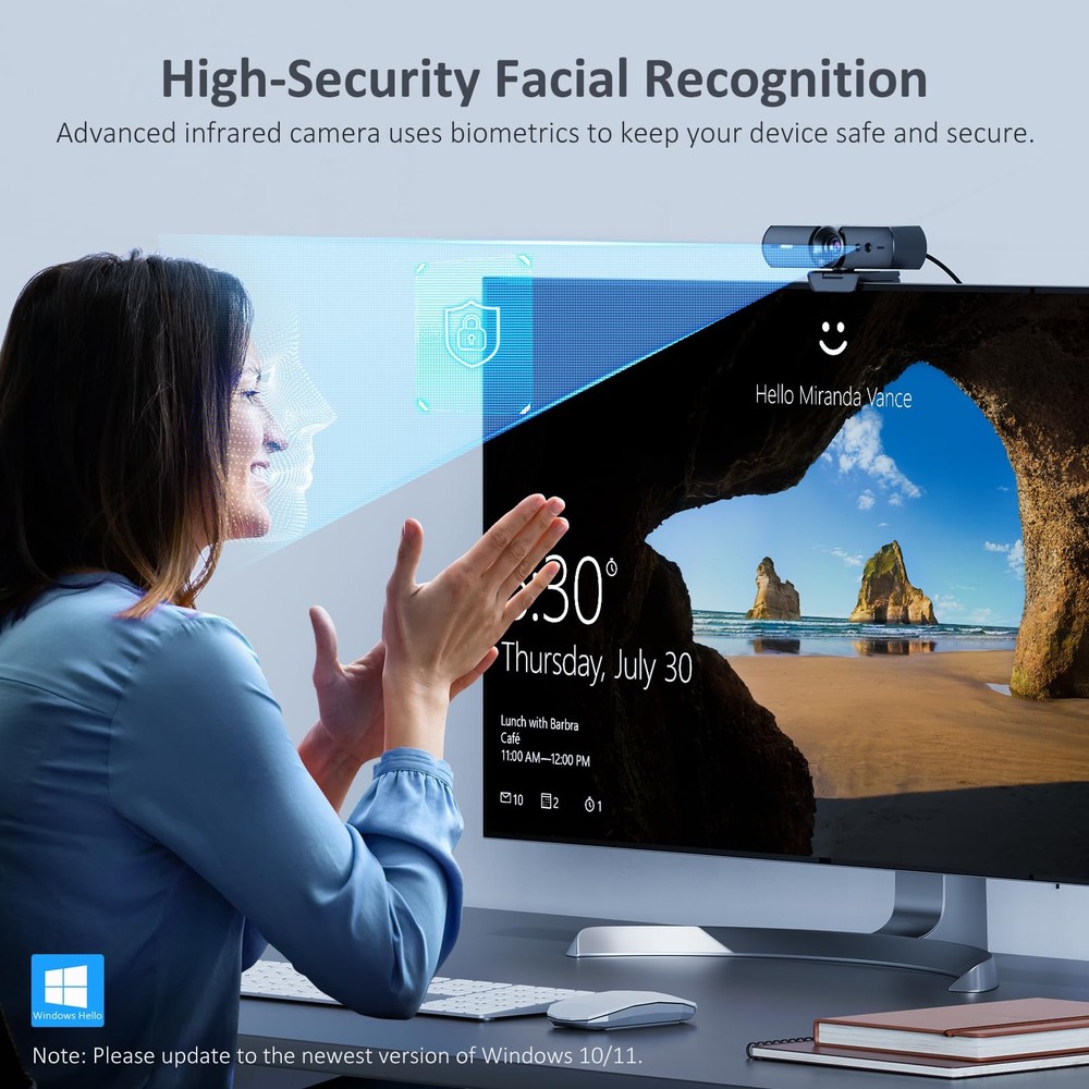 NexiGo HelloCam, 1080P Webcam with Windows Hello, True Privacy