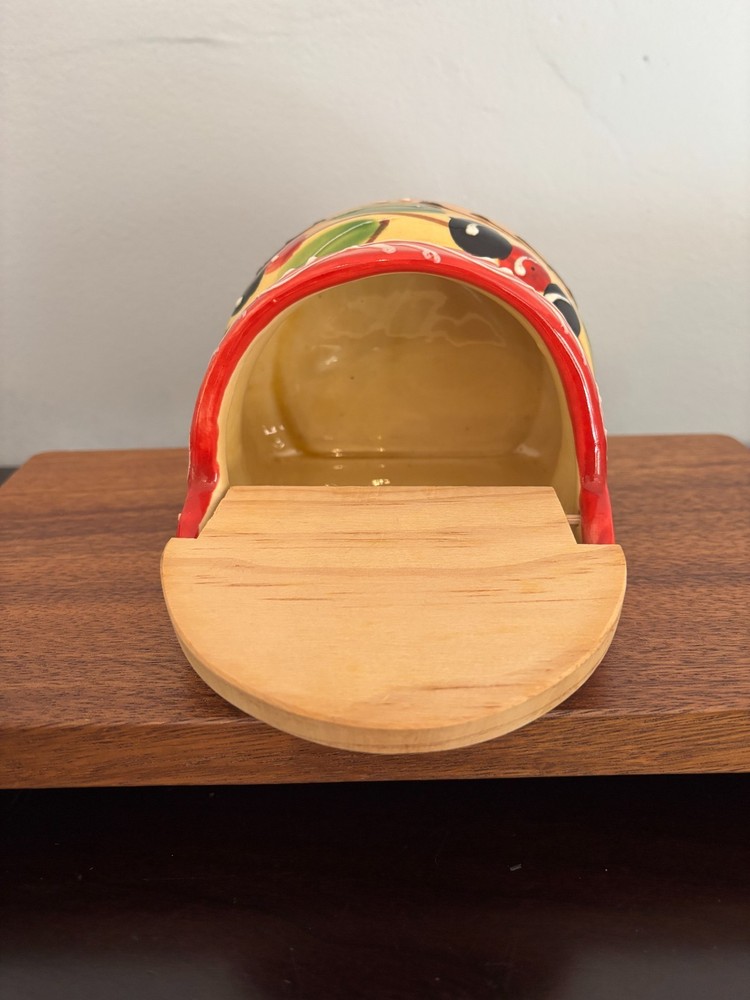 Pier 1 Imports Olive Patterned Ceramic Wall Mounted Salt Cellar Spain