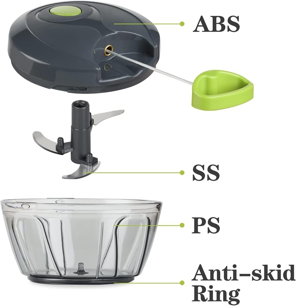 Effortless 500ml Hand-Pulled Vegetable Chopper & Food Prep Tool in Gray