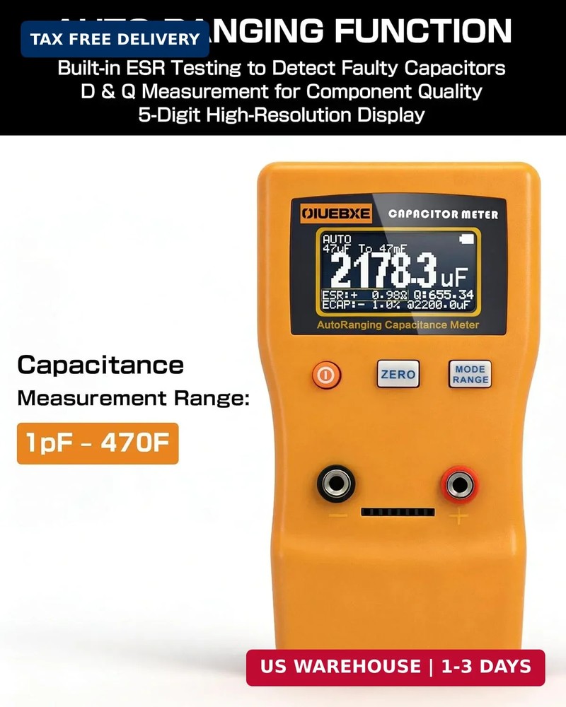 CapMaster 470F Digital Capacitor Tester with ESR Estimation, 0.01pF-470F Capacit