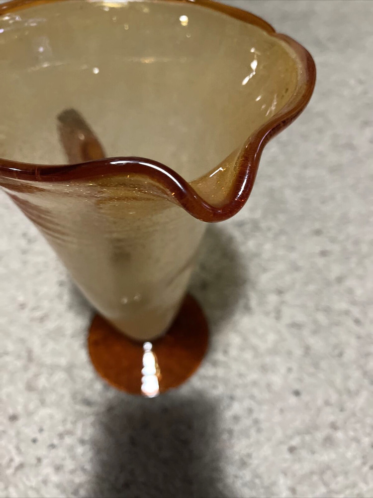 Large Hand Blown Orange/brown Glass Controlled Bubble Pitcher Applied Handle