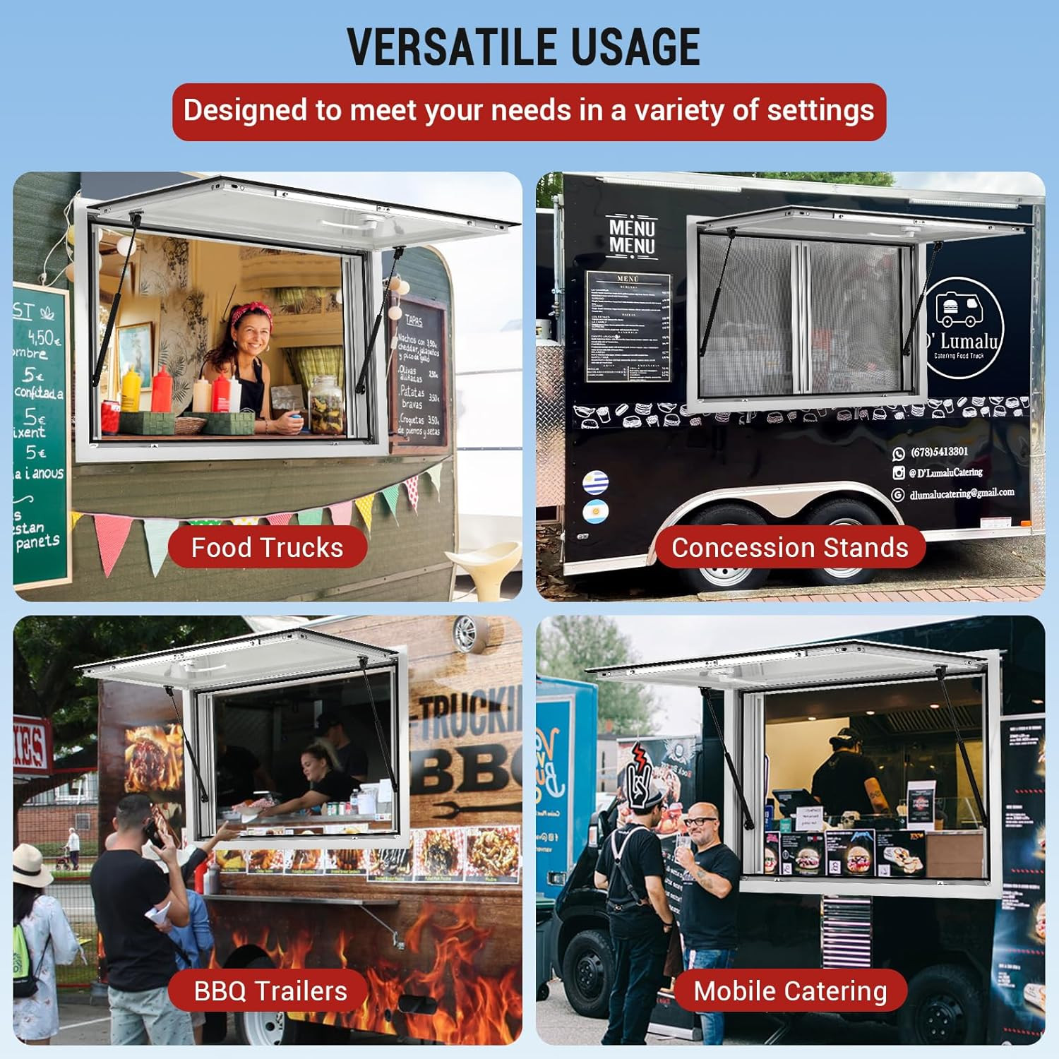 36"W x 24"H Concession Stand Serving Window Food Truck Service Window w/ Awning