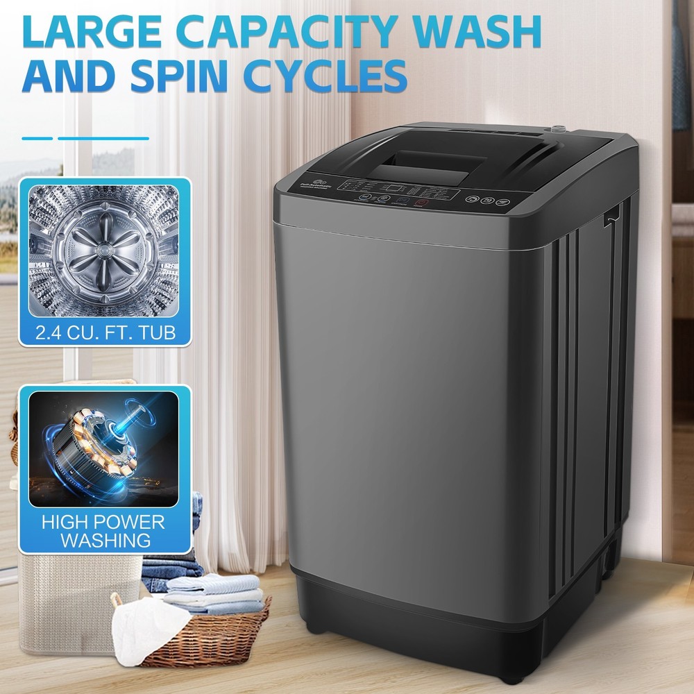 Portable Full Automatic Washing Machine 17.8lbs 10 Programs Built-in Drain Pump