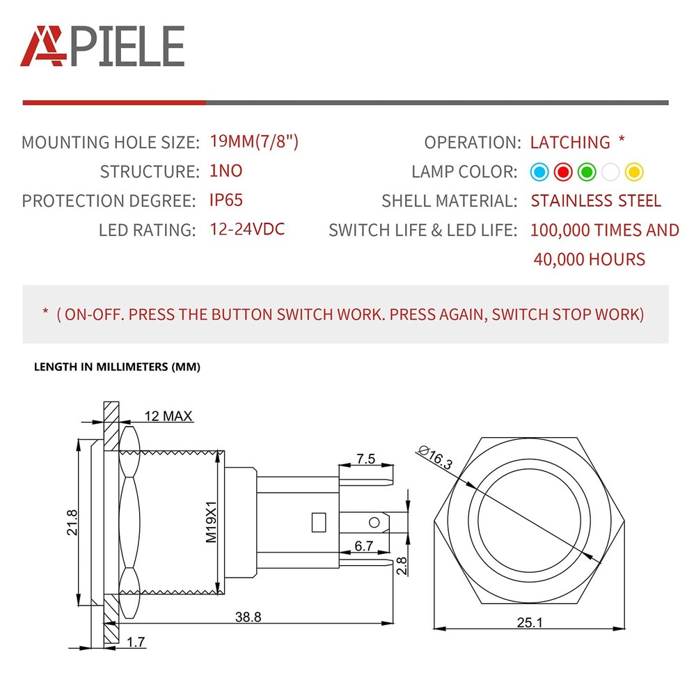 Rock Lights Switch ON Off Rocker Toggle Push Button Switch SPST Stainless Ste...