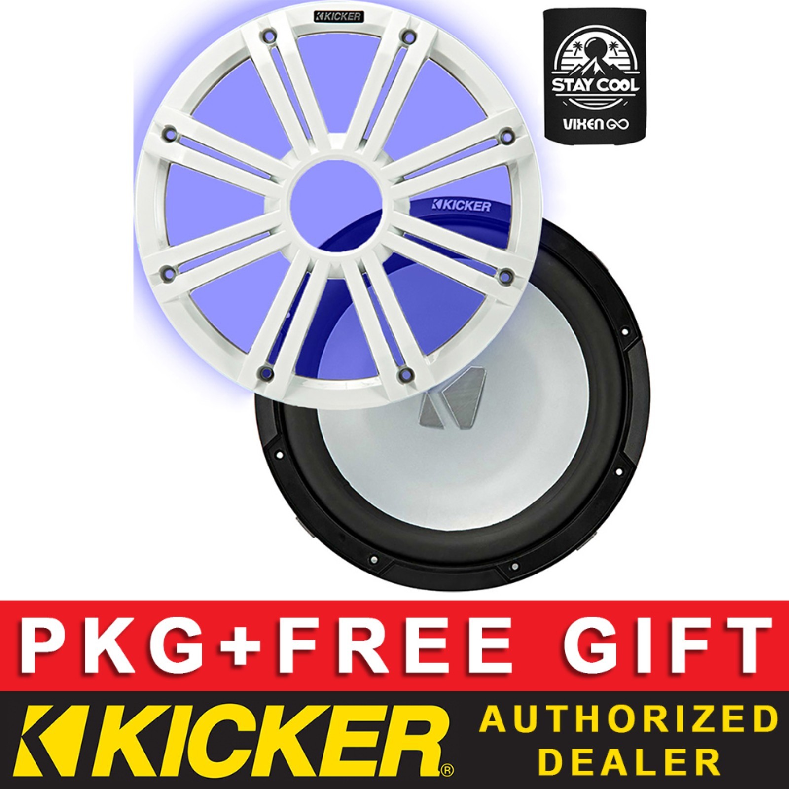 KICKER KMF102 MARINE/BOAT 10" FREEAIR SUBWOOFER SUB 2-OHM W/LED GRILLE WHITE