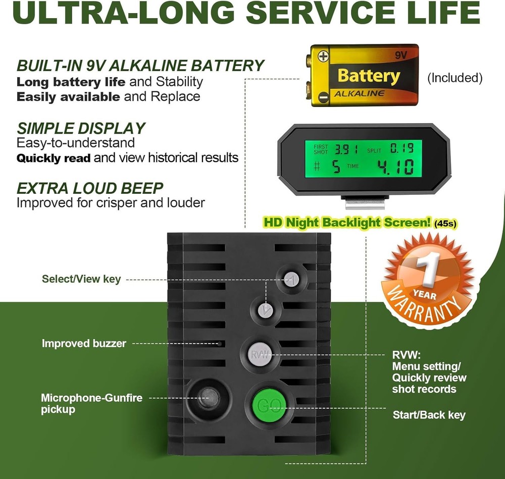Shot Timer for Shooting Competition Firearms Loud Buzzer Modes