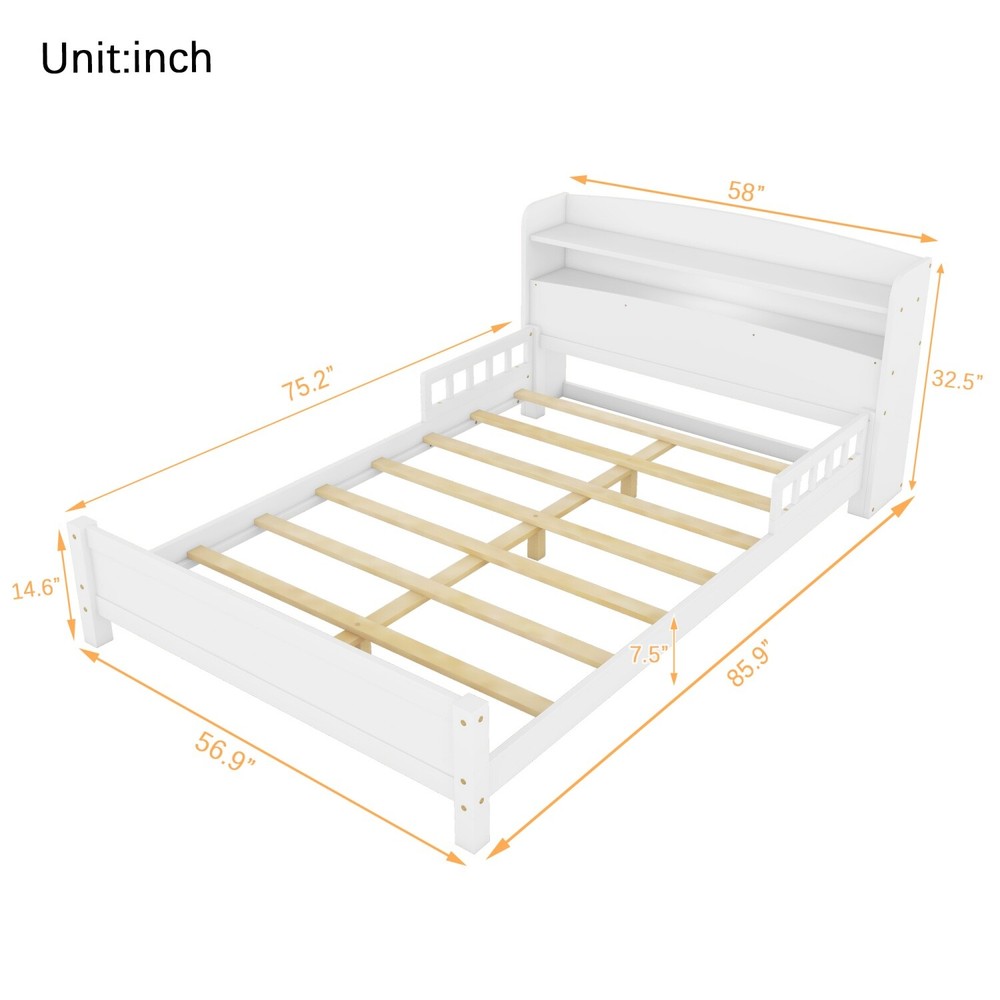 Full Size Bed Frame Wood Platform Bed Frame with Storage Headboard & LED Light