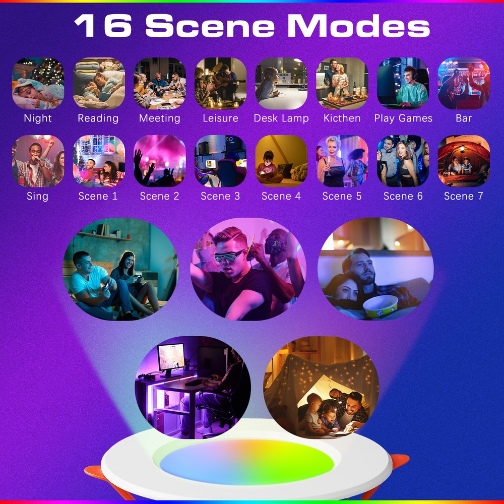 1-4PCS RGB Colour Changing Ceiling Light APP Control 4in Smart LED Ceiling Light