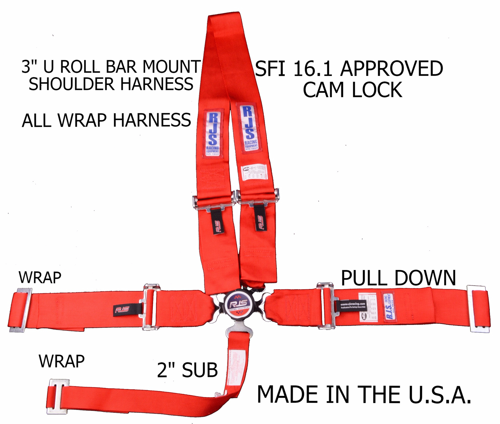 RJS RACING SFI 16.1 CAM LOCK DRAGSTER HARNESS U ROLL BAR RED 1029504