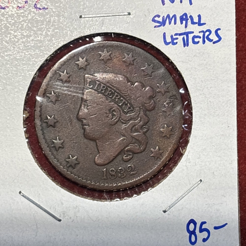 1832 Coronet Head Large Cent, Medium Letters, N-1