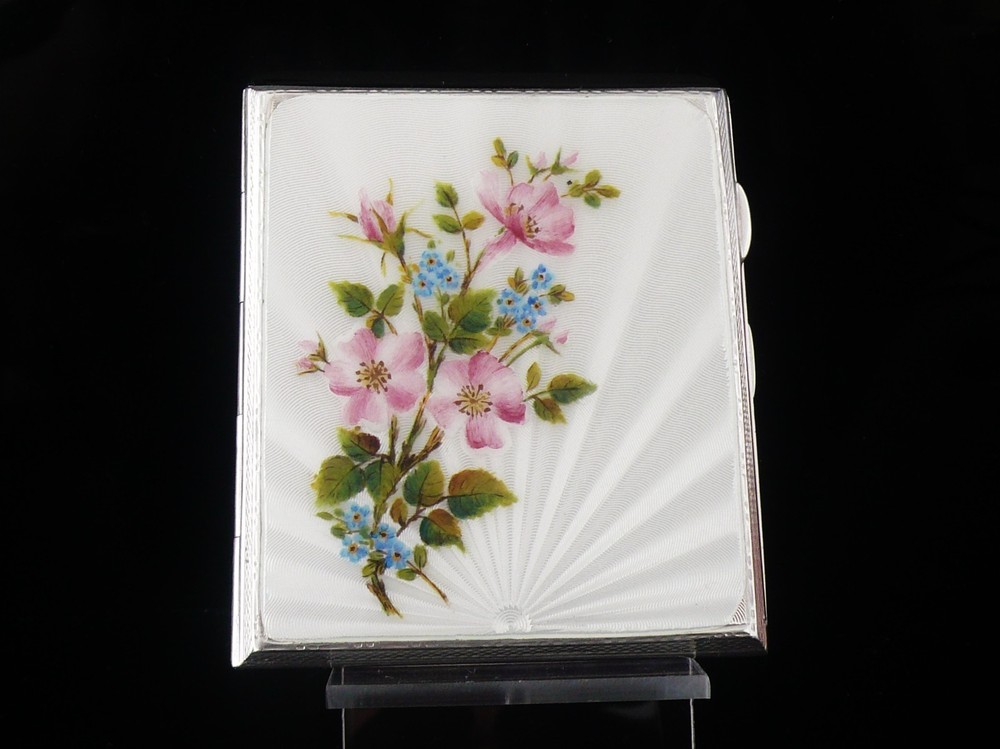 Sterling Silver Enamel Cigarette Case, Birmingham 1944, Bert Gordon