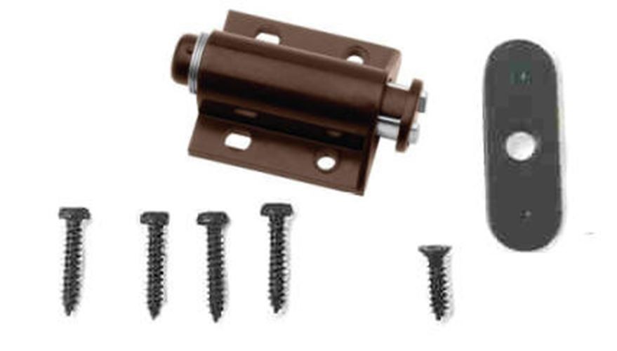 Spring Loaded Brown Magnetic Touch Latch with Screws & Strike - 1-3/4"