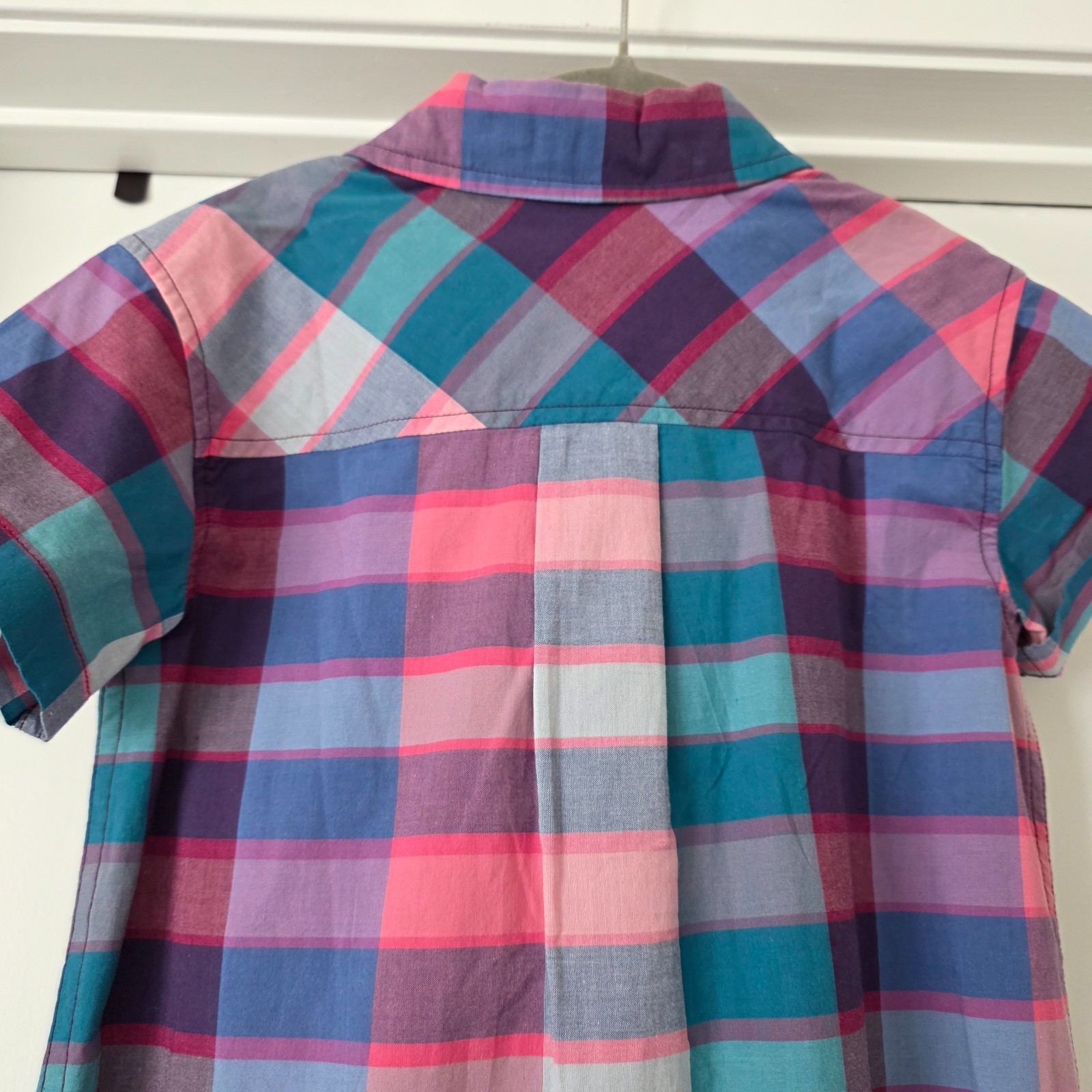 NEW Tea Collection Girl's Size 7 Dress 100% Cotton Plaid Pink Blue Button Front