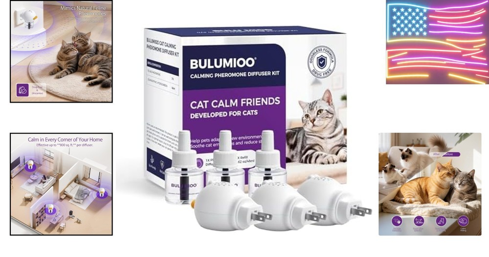 Cat Calming Pheromone Diffuser Set Whole Home 3-Pack – 3 Diffusers + 3 x 48ml...