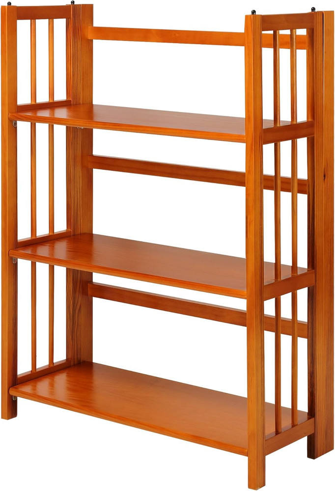 3-Shelf Folding Stackable Bookcase (27.5" Wide)-Honey Oak